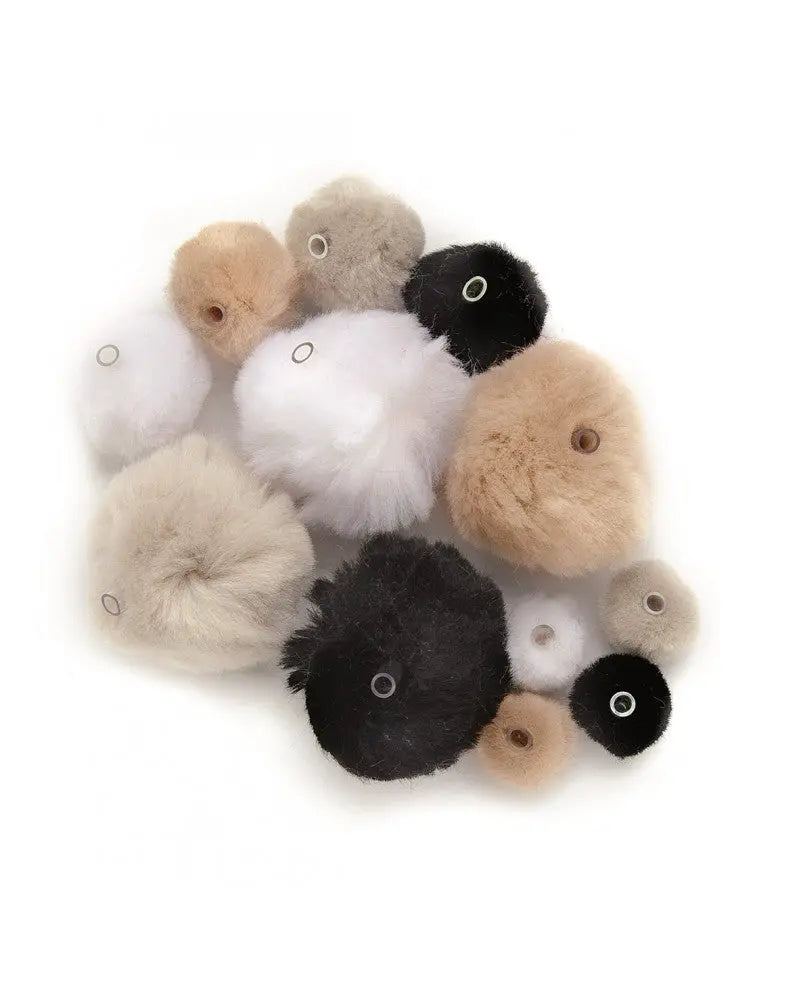 Acryl Pompons mit Öse ca 45 Stk. schwarz/weiss/grau