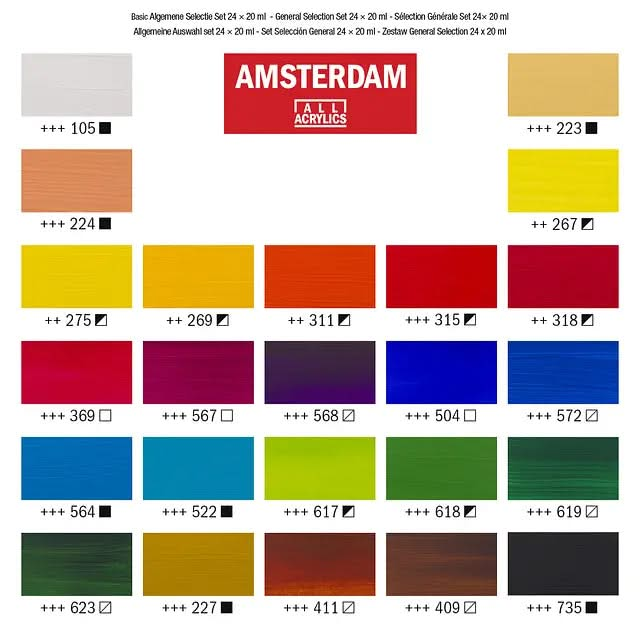Amsterdam Standard Series Acrylfarben Allgemeine Auswahl Set | 24 x 20 ml Amsterdam