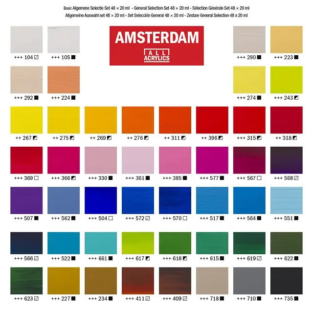 Amsterdam Standard Series Acrylfarben Allgemeine Auswahl Set | 48 x 20 ml Amsterdam