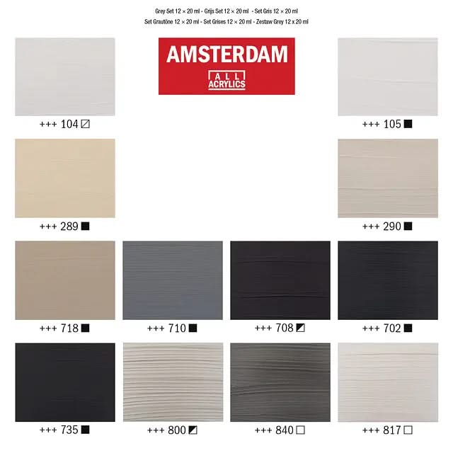 Amsterdam Standard Series Acrylfarben Grautöne Set | 12 x 20 ml Amsterdam