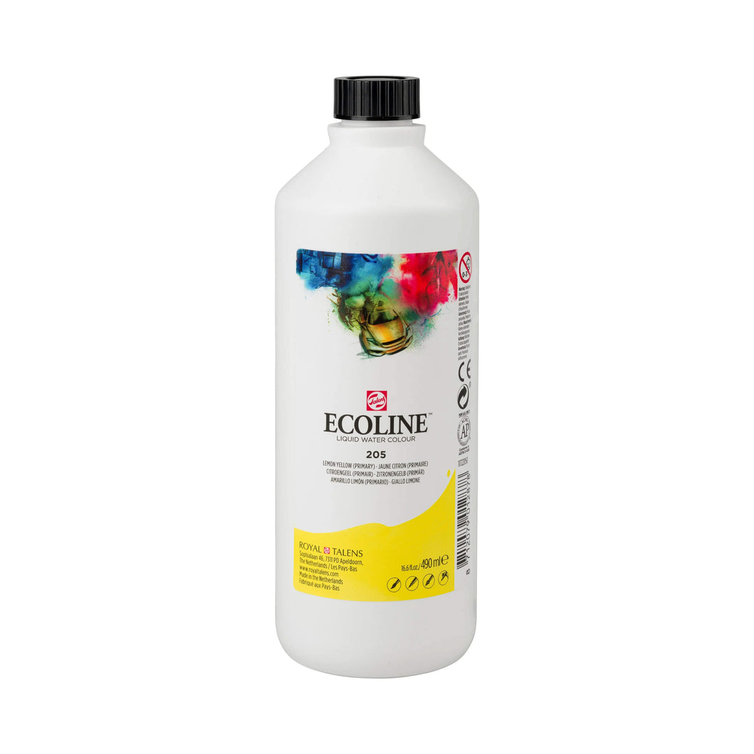 Ecoline Flüssige Wasserfarbe Flasche 490 ml Zitronengelb (Primär) 205