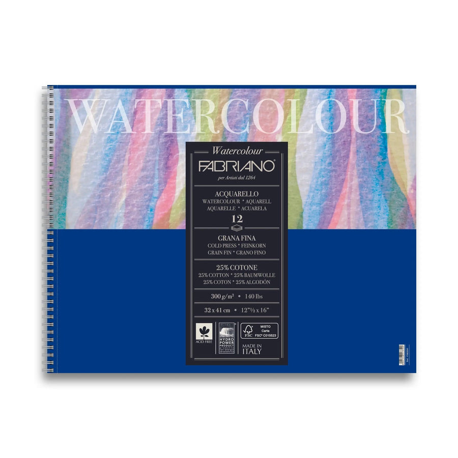 Fabriano Watercolour cold pressed Block - 32x41cm - 300g - 12 Blatt - Spirale