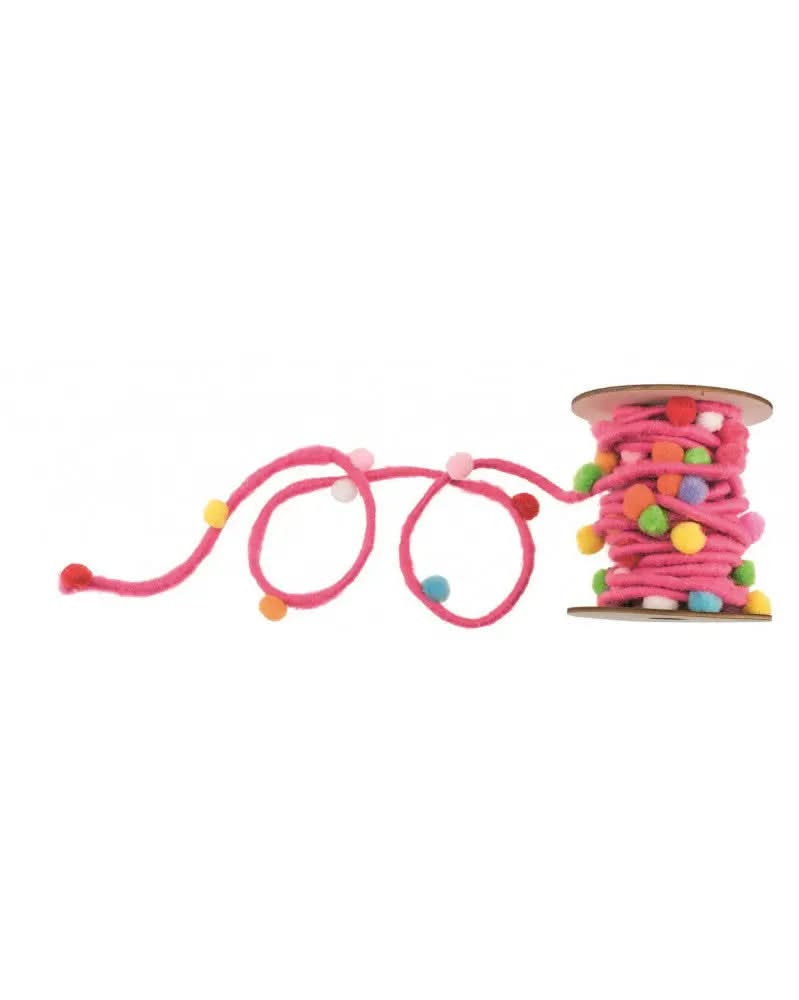 Filzkordel mit Pompons, rosa, 5M/Rolle