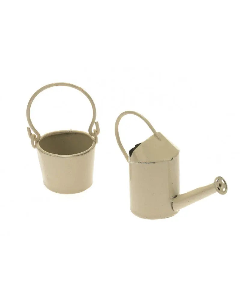 Mini-Gardening Giesskanne und Eimer, creme H: 5cm