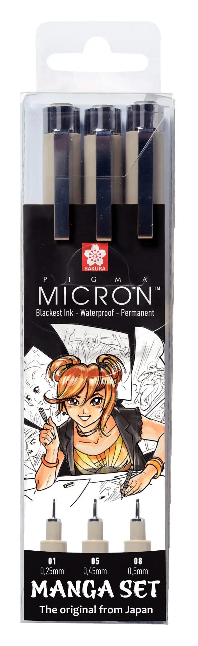Sakura Einzigartige Manga-Kollektion mit 3 Pigma Micron-Stiften in Schwarz