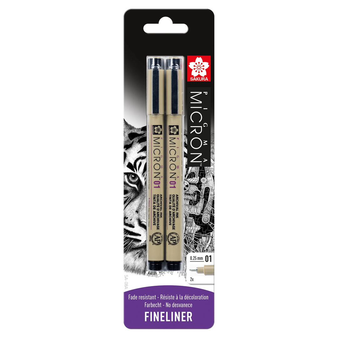 Sakura Pigma Micron 01, Schwarz, 0,25 mm, Blisterpackung, 2 Stück