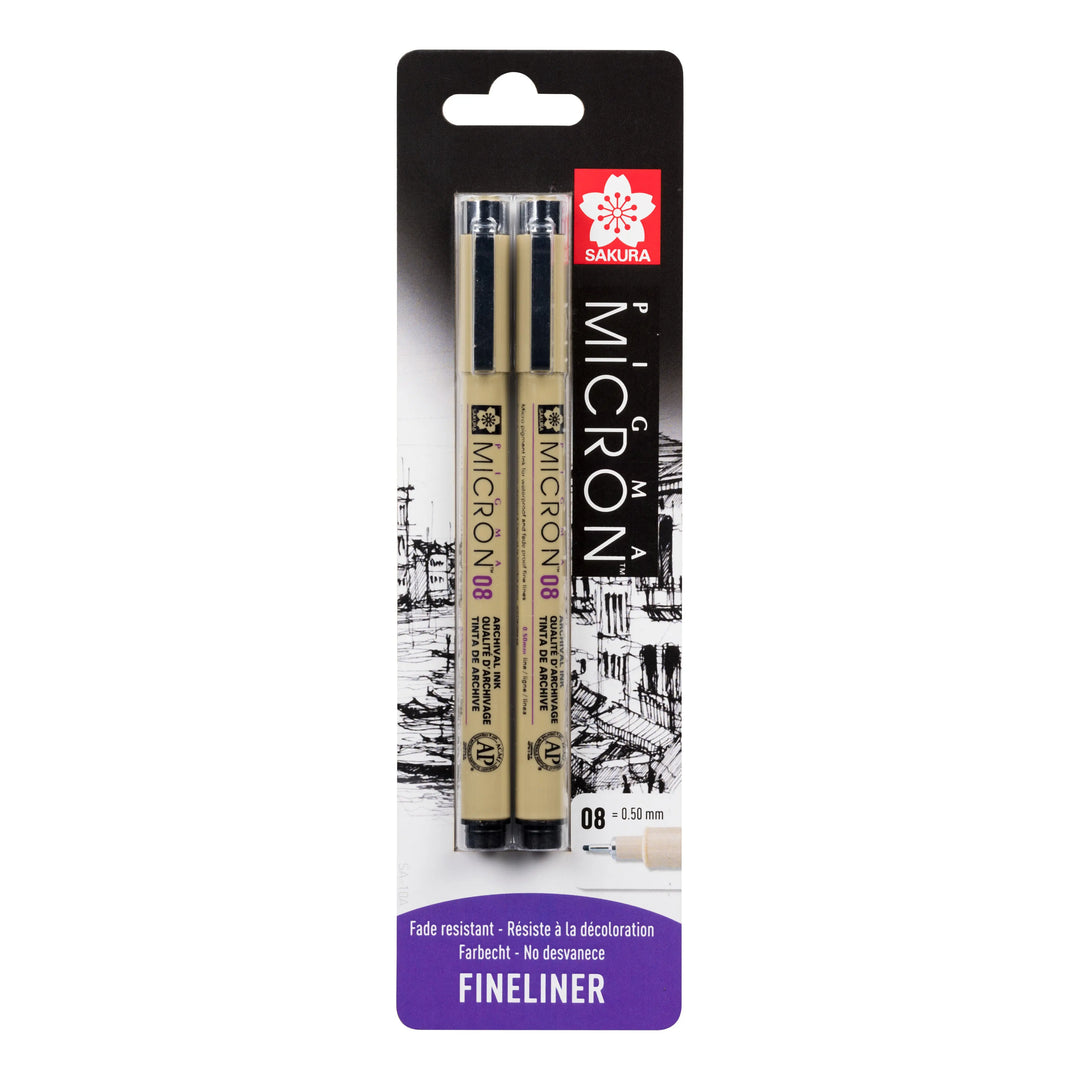 Sakura Pigma Micron 08, Schwarz, 0,50 mm, Blisterpackung, 2 Stück