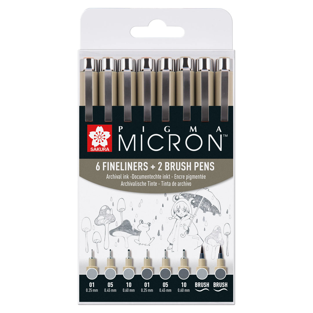 Sakura Pigma Micron Fineliner-Set | 8 Stifte, Kaltgrau Hell & Kaltgrau
