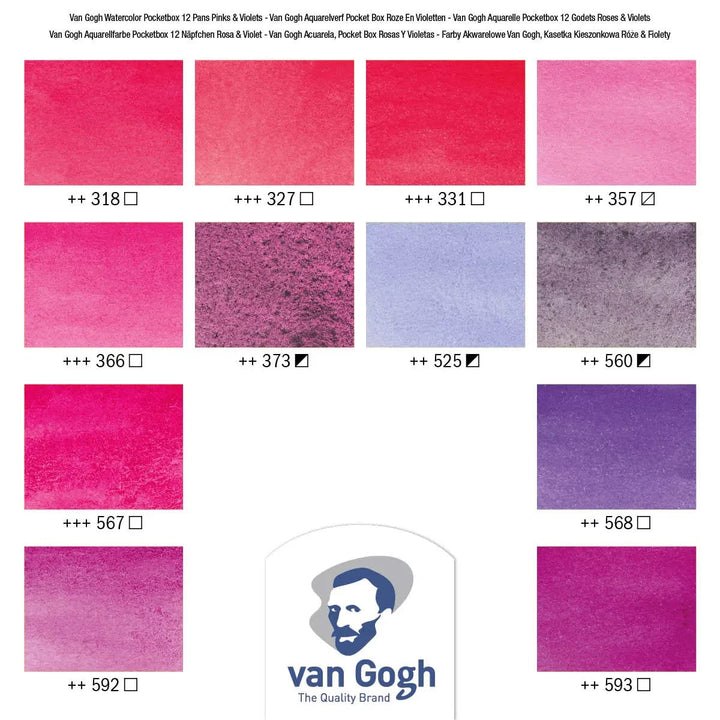 Van Gogh Aquarellfarbkasten Rosa- und Violett-Töne mit 12 Farben in halbe Näpfchen Van Gogh