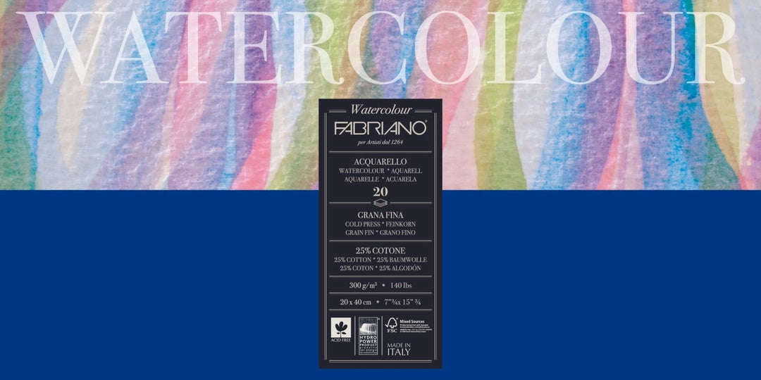 Fabriano Watercolour cold pressed Block - 20x40cm - 300g - 20 Blatt - Kidis Art
