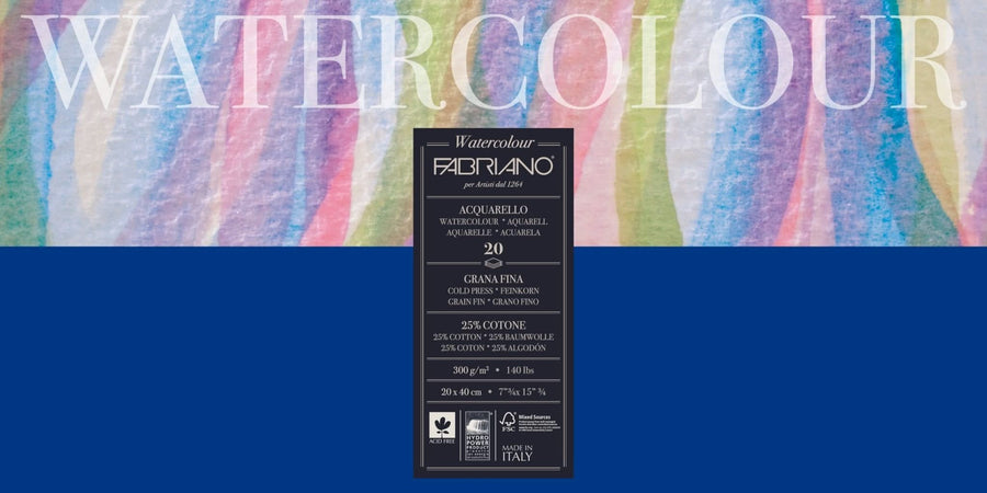 Fabriano Watercolour cold pressed Block - 20x40cm - 300g - 20 Blatt - Kidis Art