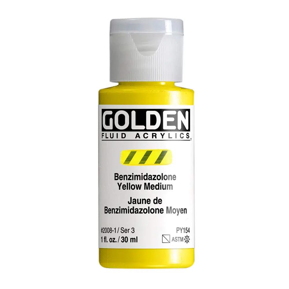 Golden Fluid Acrylfarbe Benzimidazolone Gelb Mittel 30 ml - Kidis Art