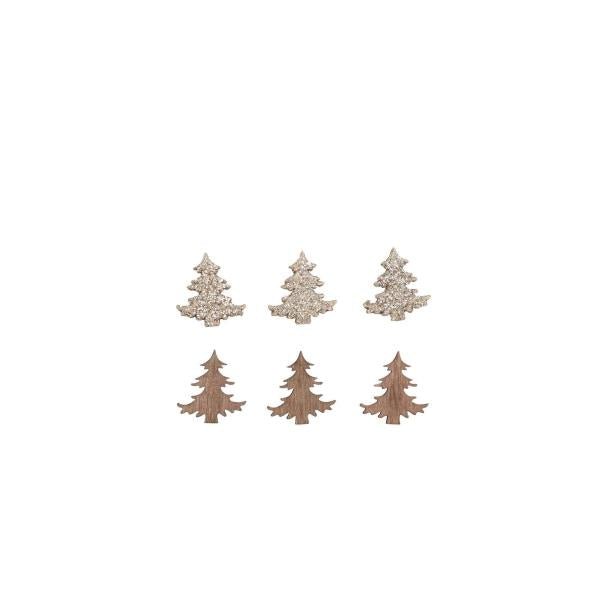 Holzstreuteile, Bäume braun/gold Glitzer, 2cm, 18St. - Kidis Art