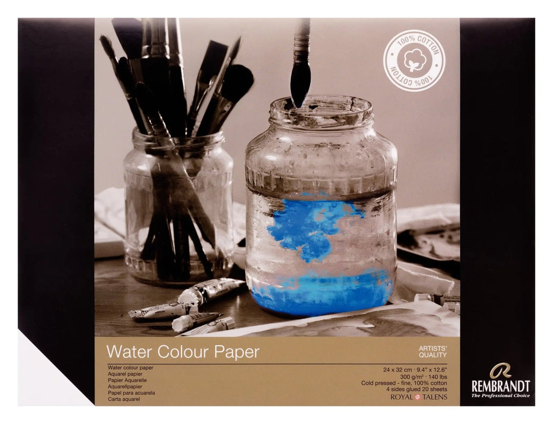 Rembrandt Aquarellpapier (100 % Baumwolle) | 24 x 32 cm, 300 g, 20 Blatt - Kidis Art