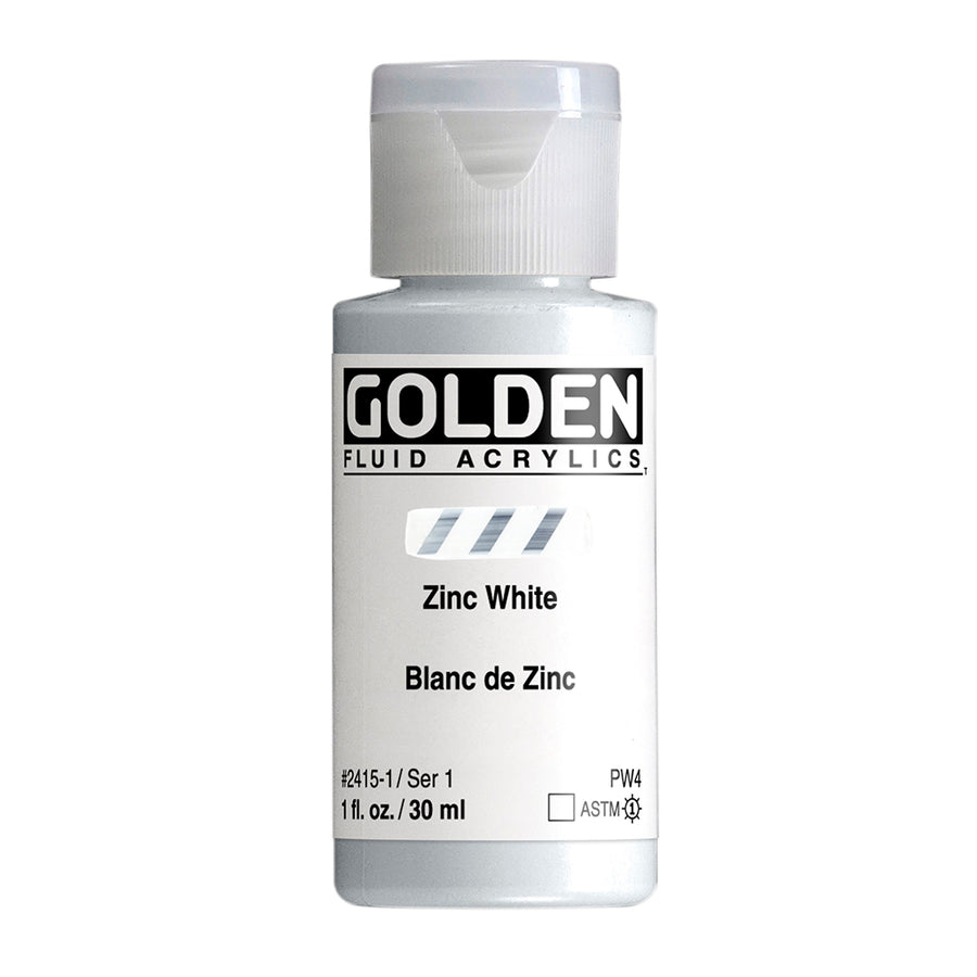 Golden Fluid Acrylfarbe Zinkweiss 1 Fl. Oz./30 ml