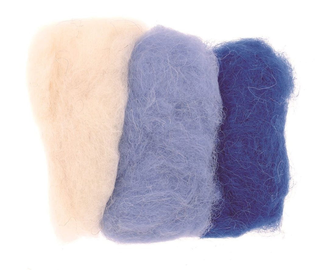 Schafwolle 3x10g blau-mix 100% Wolle