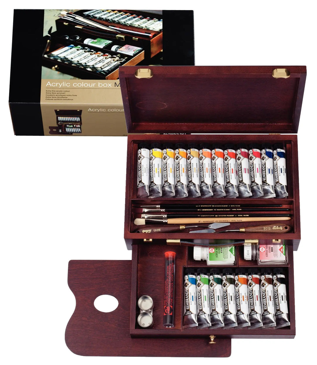 Rembrandt Acrylfarben-Set im Holzkasten Professional | 15 x 40 ml + Zubehör