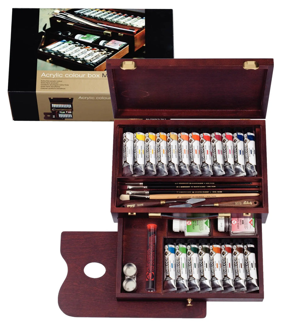 Rembrandt Acrylfarben-Set im Holzkasten Professional | 15 x 40 ml + Zubehör