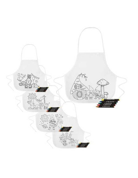 Set mit 5 Kinder-Schürzen zum Ausmalen mit Wachsmalstiften