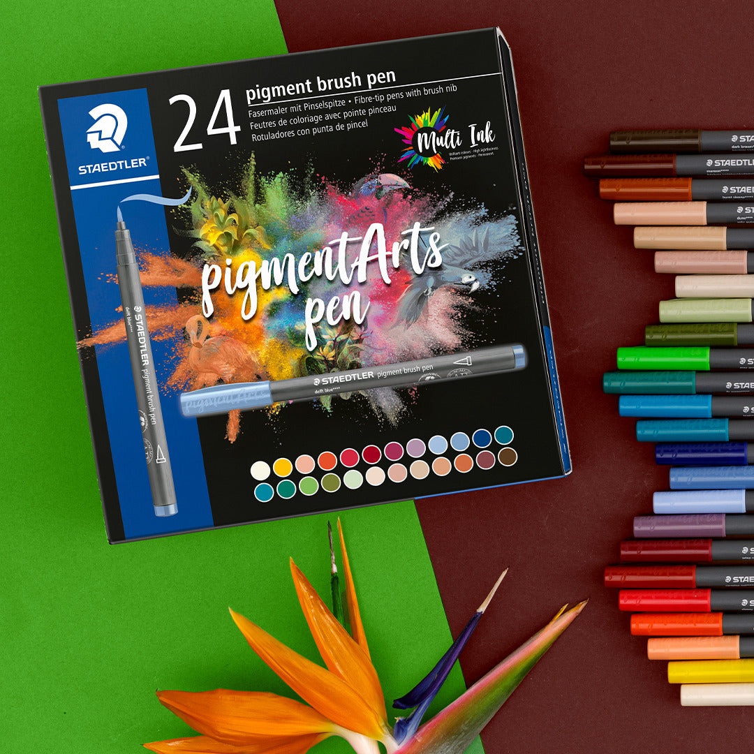 Kartonetui mit 36 pigment brush pen in sortierten Farben - Kidis Art