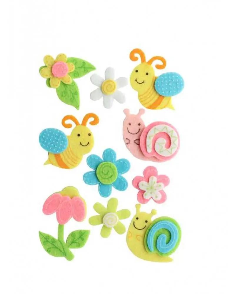 3D Filz, 10tlg. Schnecke/Biene / Blume, selbstklebend - Kidis Art