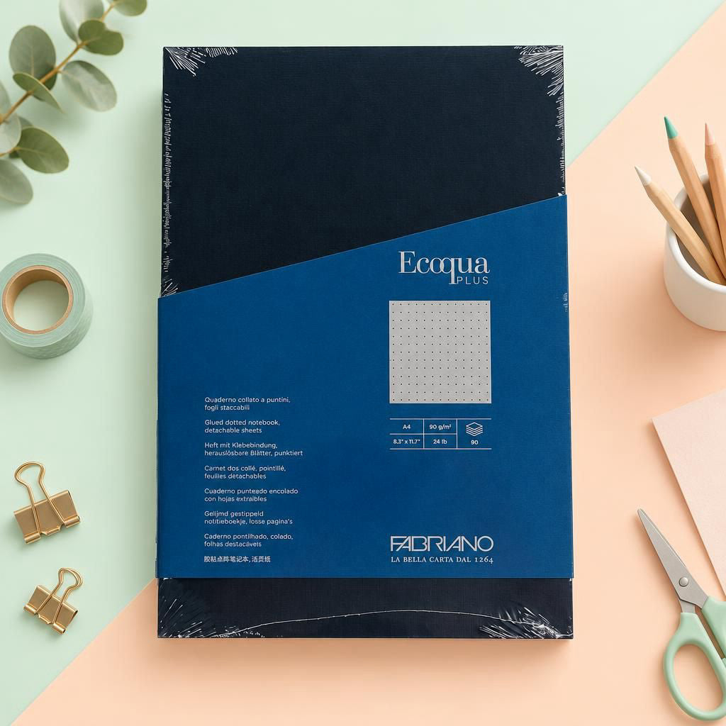 Generiert: [4bd8df82-9b0f-4b70-a486-e1ce2d782d34] Hauptbild – Fabriano Ecoqua Plus Block - dark blue - A4 - dots