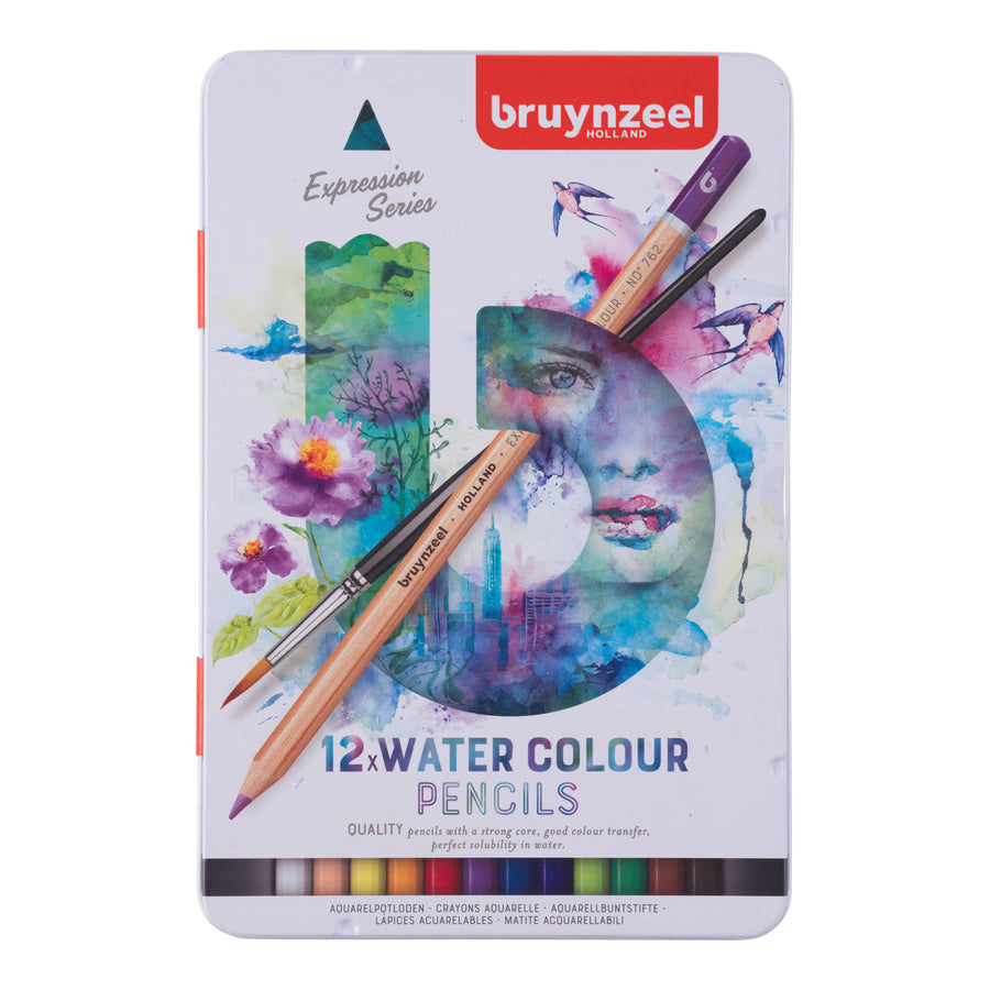 Bruynzeel Expression Aquarellbuntstifte, Metalletui mit 12 Stück