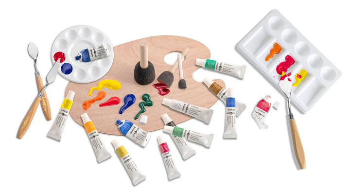 Farbmischpalette rund, 17cm mit 10 Farbmulden, Kunststoff