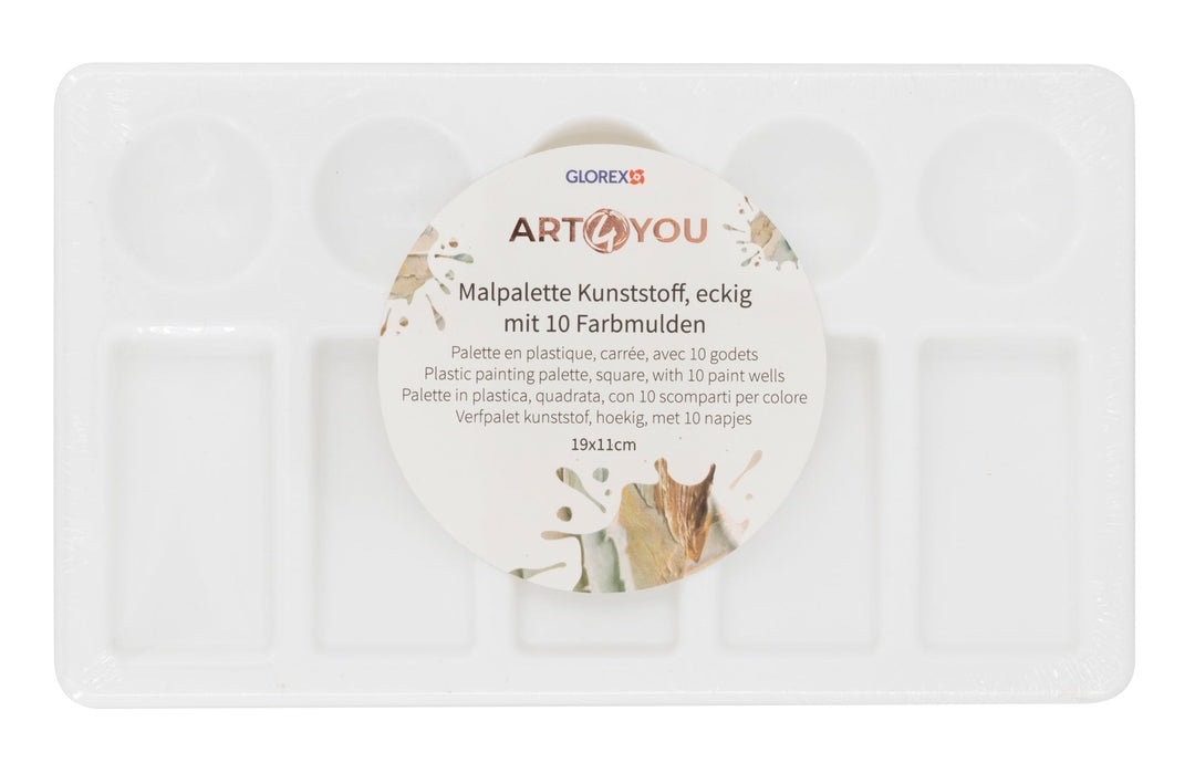 Farbmischpalette eckig 19x11cm mit 10 Farbmulden, Kunststoff