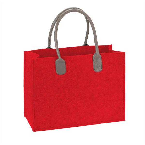 Filztasche m. Lederhenkel, rot 40x16x30cm