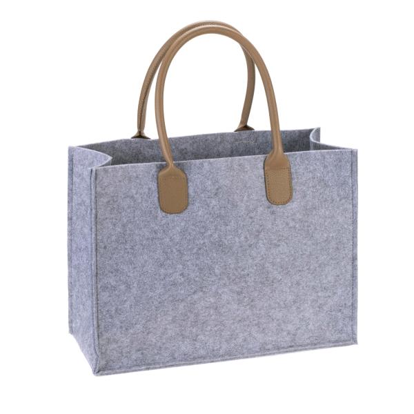 Filztasche mit Lederhenkel hellgrau, 40x16x30cm