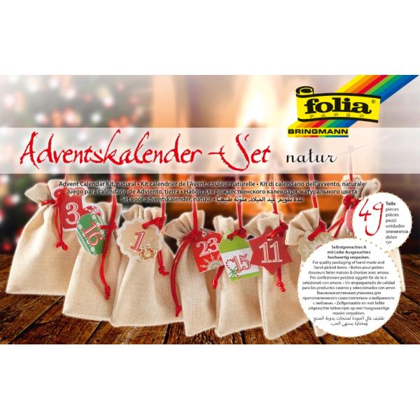 Adventskalender-Set, Juteoptik natur, 49tlg, 10x13cm