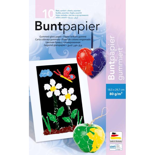 Buntpapiermappe, 10 Blatt 18,5x29,7cm, farbig sortiert