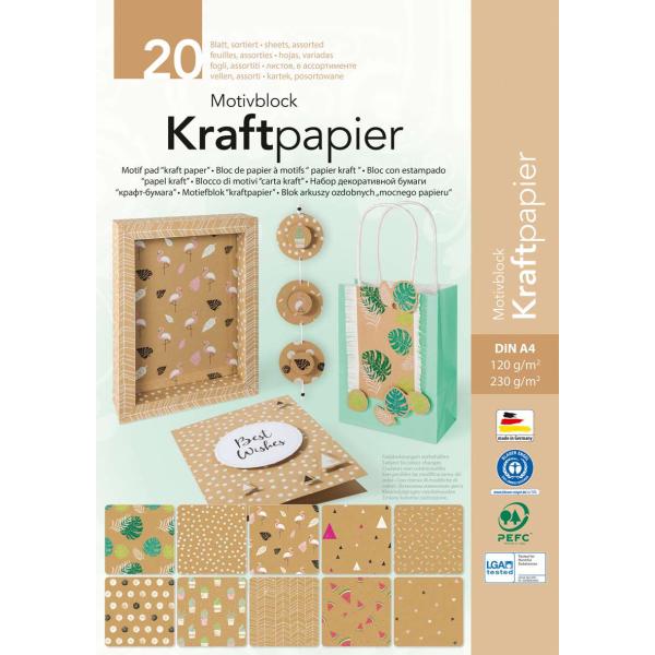 Motivblock Kraftpapier, DinA4 20 Blatt sortiert