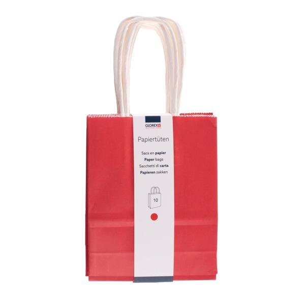 Papiertragetasche, Kordelgriff 12x15x5,5cm, rot, 10St