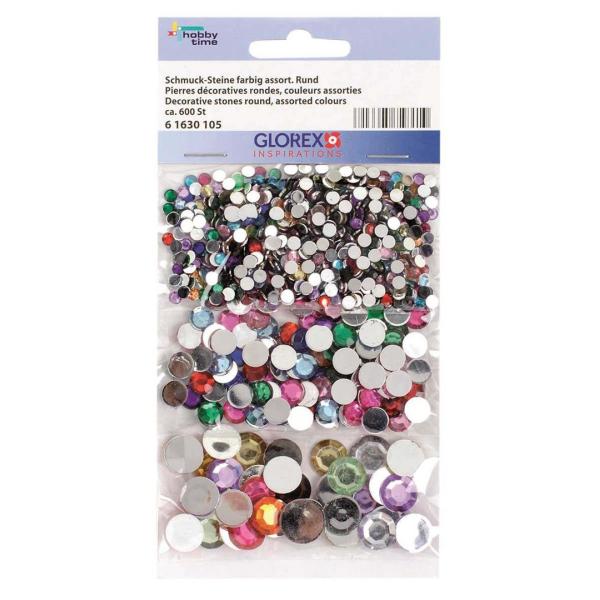 Schmuck-Steine farbig assort. rund 600 St