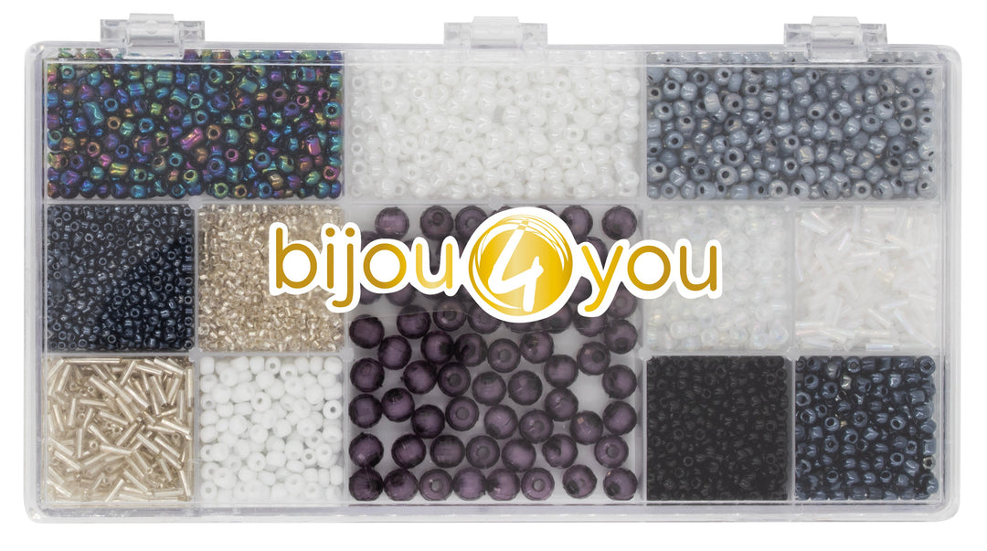 Perlen-Set, 170g schwarz/weiss