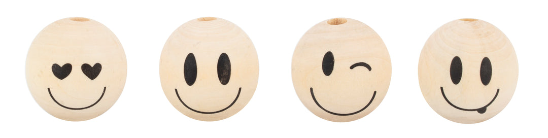 Holzkugel mit Gesicht lustig 4St, 3,5cm, 4 versch. Dessin