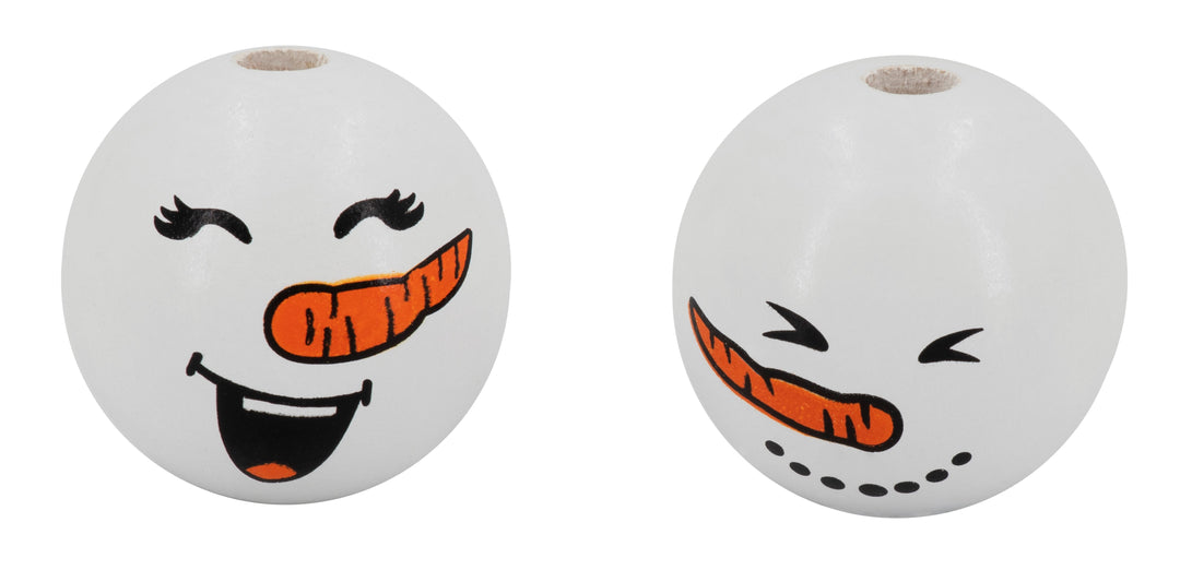 Holzkugel mit Gesicht Schneem. 8St, 2,5cm, 2 Dessin, weiss