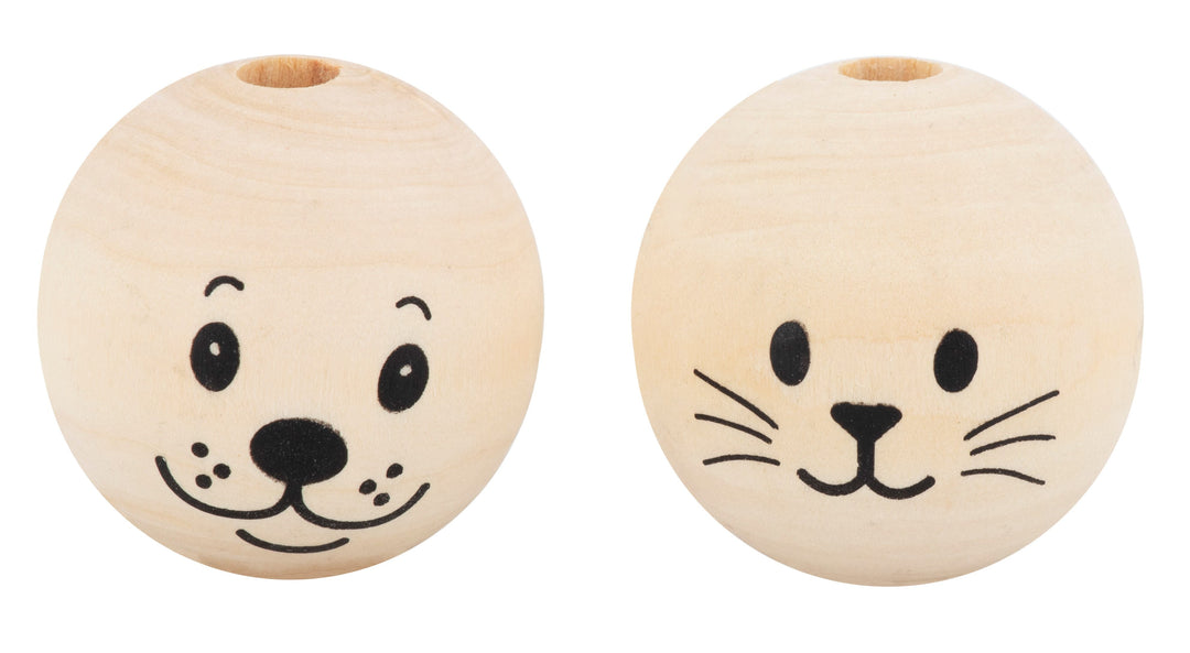 Holzkugel m. Gesicht Hund+Katz 4St, 3,5cm, natura