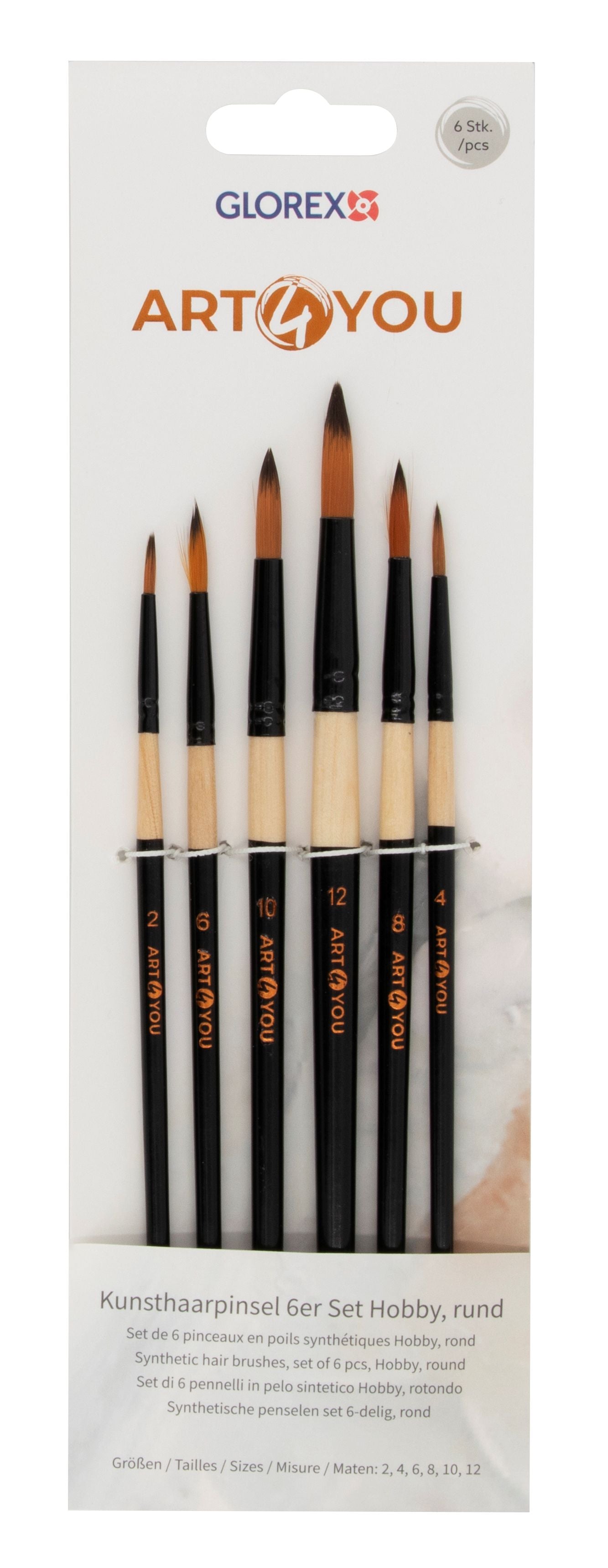 Synthetic Hobbypinsel 6er Set rund, Gr. 2,4,6,8,10,12