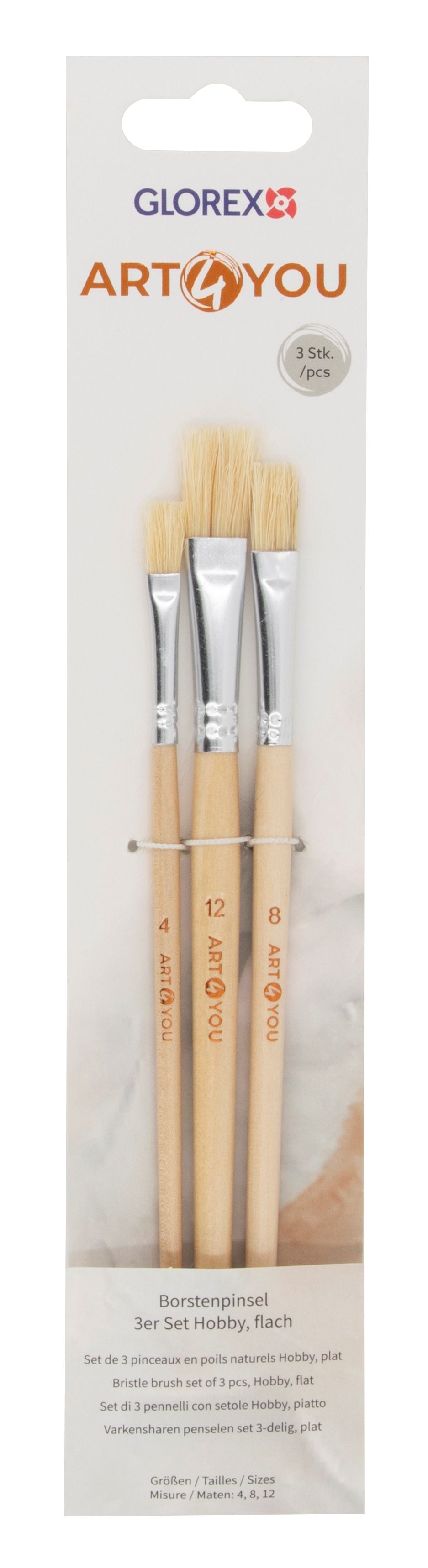 Borsten Hobbypinsel 3er Set Flach, Gr. 4,8,12