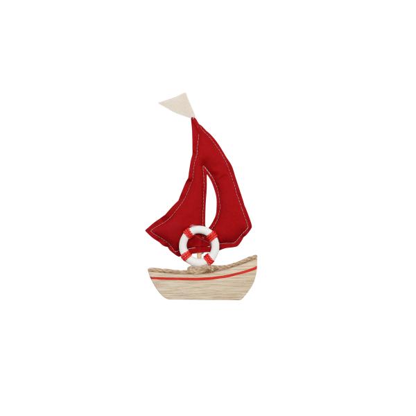 Segelboot, Holz, rot 9,5x2x18cm