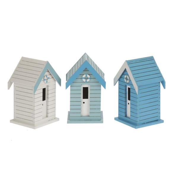 Strandhaus Holz sortiert, blau 7,5x12,5x6,5cm, Pappel