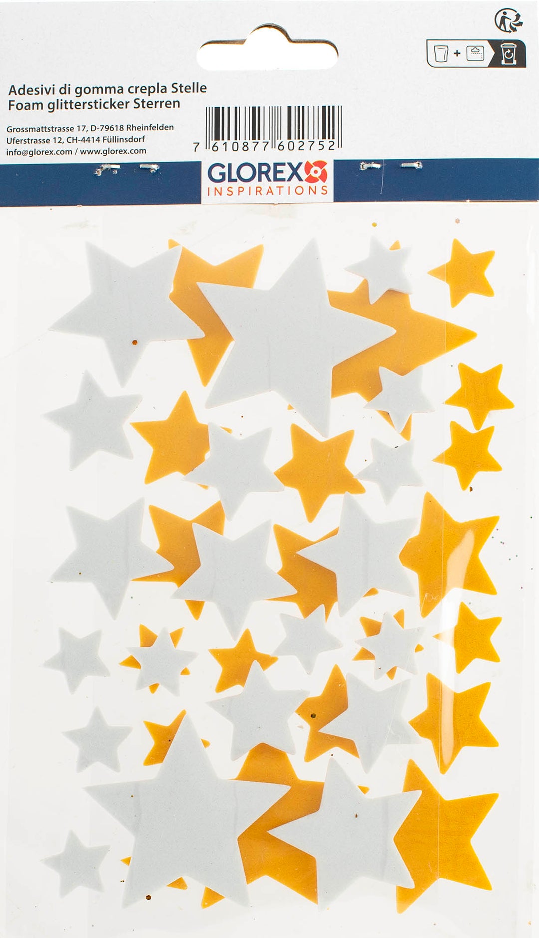 Moosgummi Glitter-Sticker 40St Sterne gold/silber sortiert