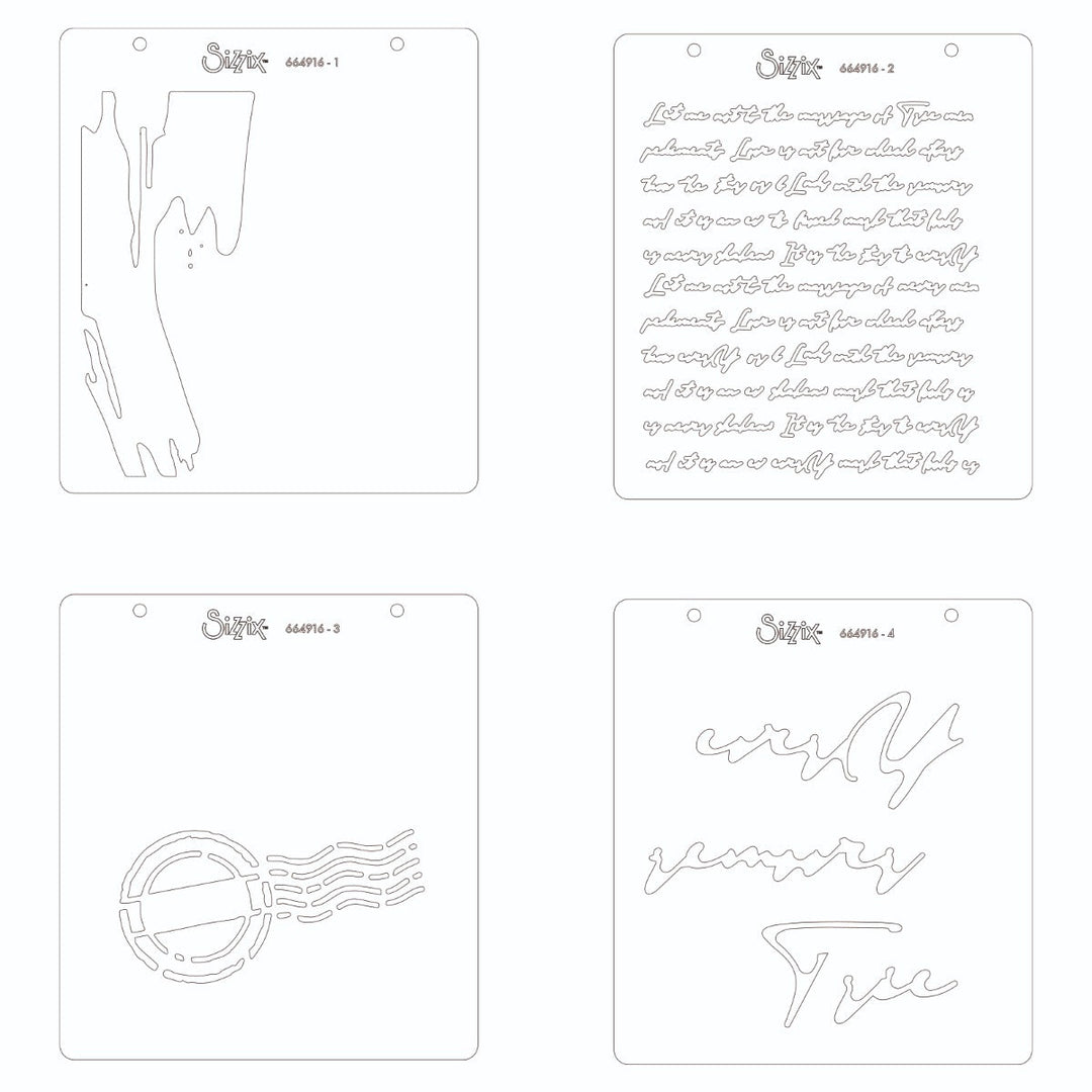 Schablone 4Stück - Scroll Text