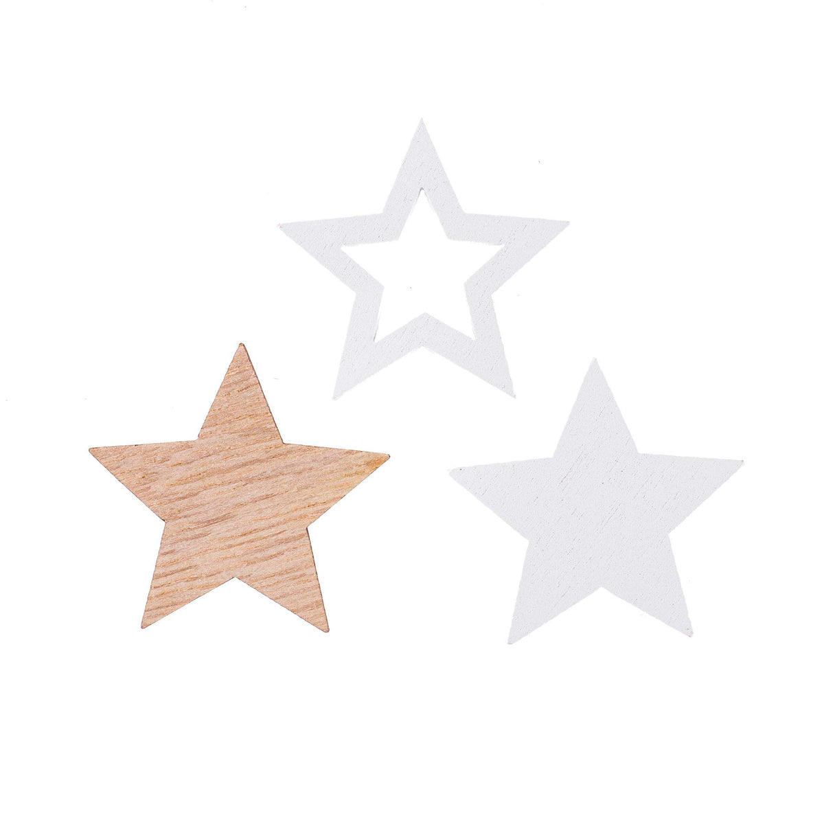 Stern, weiss/natur, Holz 12St. 3,5x3,5x0,2cm