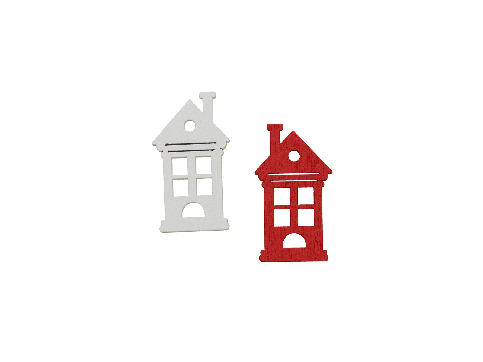Holzstreuteile, Haus, 6St. rot/weiss, 4x2,5x0,4cm