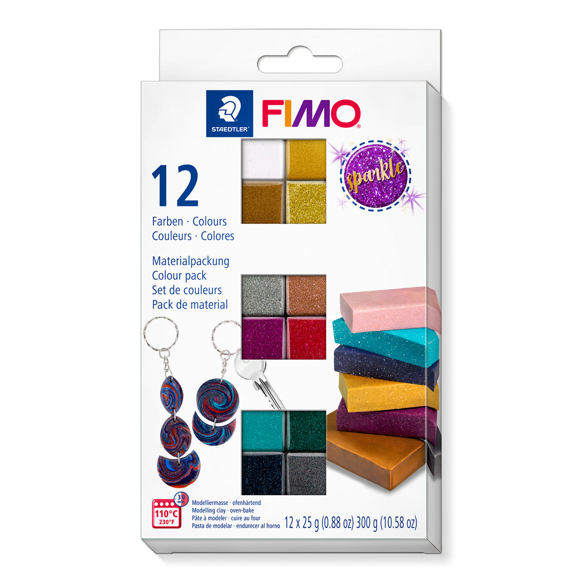 FIMO Soft Sparkle Modelliermasse 12er Packung mit Glitzersteinen und Schmetterlings-Anhängern