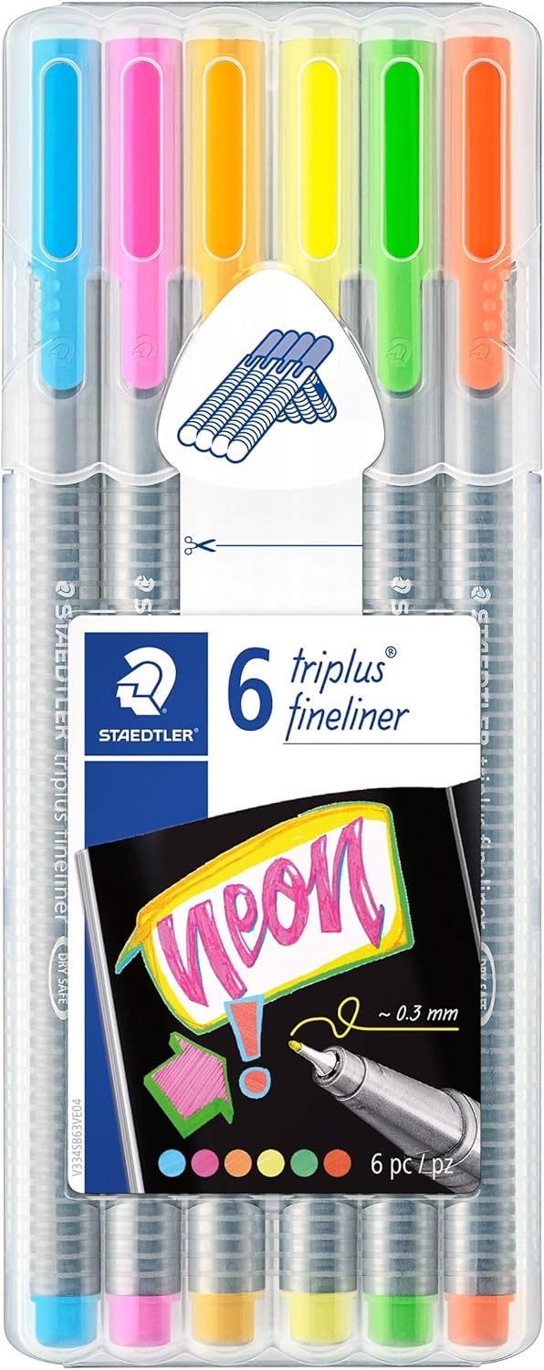 STAEDTLER Box mit 6 triplus fineliner in sortierten Farben, Neon